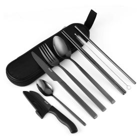 Hecef Portable Travel Cutlery Set, 9 Pcs Black Titanium Plating Reusable Stainless Steel Camping Utensils (Brand: Hecef)