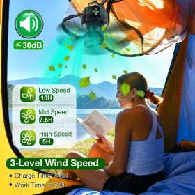 Portable Camping Ceiling LED Fan 10400mAh USB Battery Powered Hanging Tent Lantern Fan Power Bank with 3 Fan Speed 3 Light Brightness Smart Timer Remo (Battery Capacity: 5200mah)